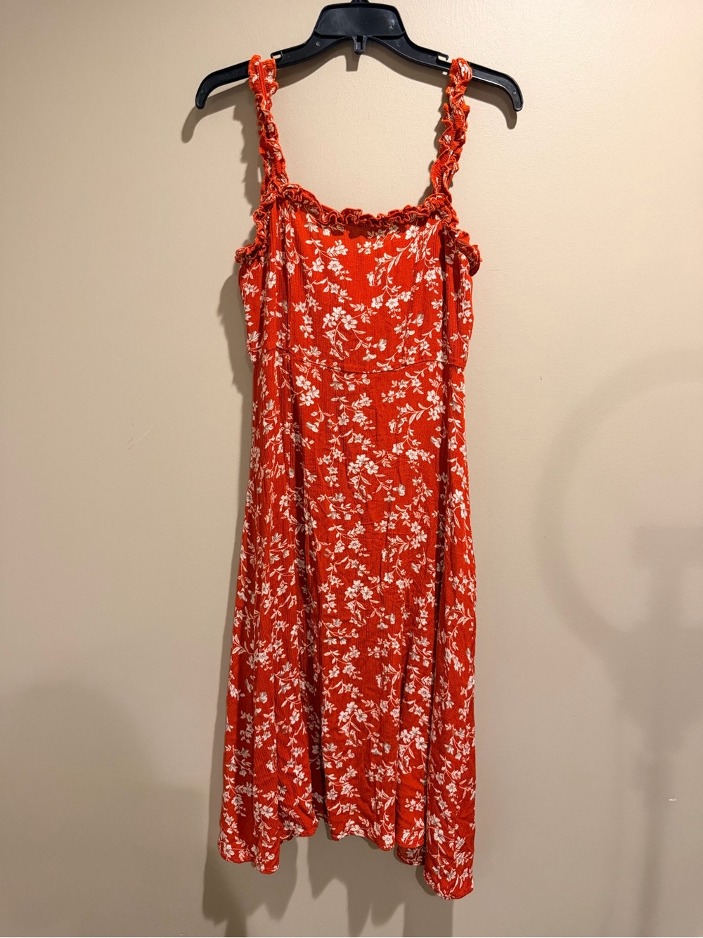 Lulus Red White Floral Ruffle Strap Midi Dress Cottagecore Size M